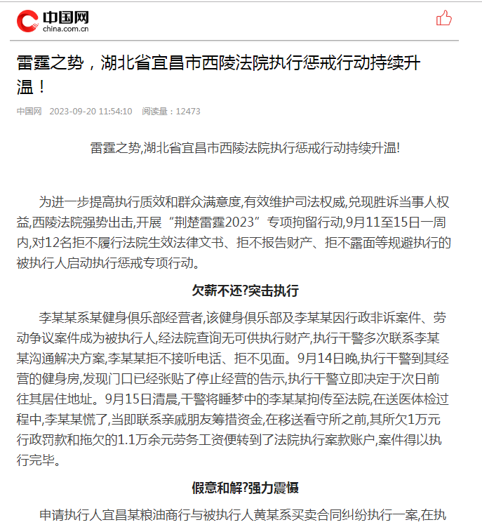 中国网 雷霆之势，湖北省宜昌市西陵法院执行惩戒行动持续升温！.PNG